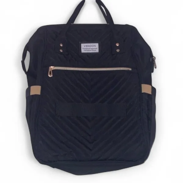 Vsnoon Quilted‎ Black Diaper Travel Backpack with USB Port & Laptop Sleeve - Image 2