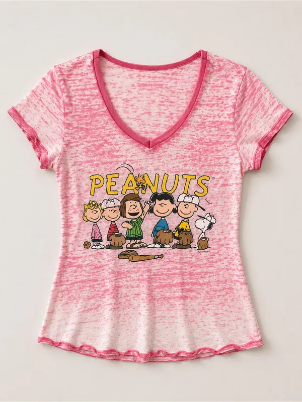 Peanuts Snoopy Pink Burnout Baseball Graphic Tee Size M Y2K - Image 2