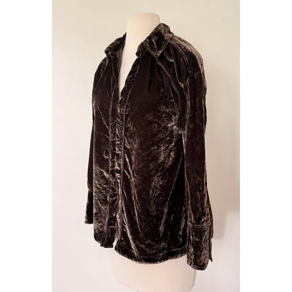 Free People Marianne Velvet Shirt Midnight Brown Dark Academia Gothic Blouse XS - Image 4