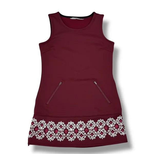 Athleta Sleeveless Tunic Fleece‎ Lined Scuba Knit Dress Maroon Small - Image 13