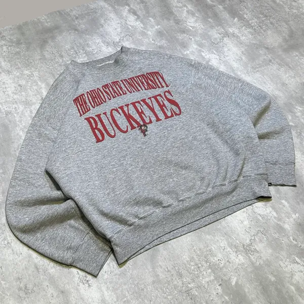 Fruit of the Loom Vintage 90s Ohio State Buckeyes University Red and Grey Crewneck Sweatshirt - Image 2
