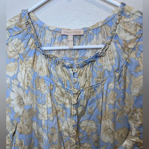 Rebecca Taylor Short‎ Sleeve Satin Leaf Floral 100% Cotton Maxi Dress Size 8 - Image 7