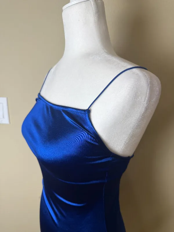 H&M Divided Bright Blue Stretch Satin Bodycon Mini Dress Size XS New NWT - Image 3