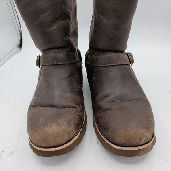 UGG Noira 1001733 Dark Brown Leather Shearling Moto Boots Womens 10 Biker - Image 3