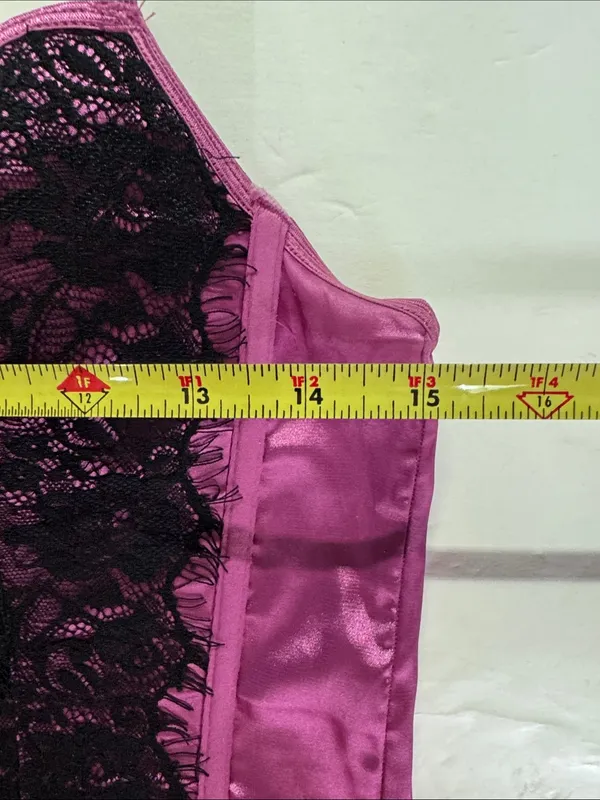 Victoria's Secret purple Pink Satin Chemise top corset Black Lace Crisscross L - Image 9