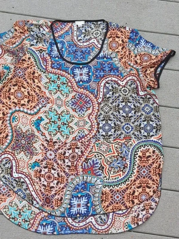 Spense Colorful High Low Hem Short Sleeve Shirt | Spense Boho Print Top - Image 9