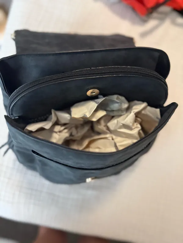 Women's Slate Gray Hex Flap Backpack with Zip Accent Black - Image 5