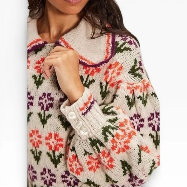 NWT Free People Alpaca Soft Frills Floral Softspun Sweater Prairie‎ Coquette NEW - Image 2