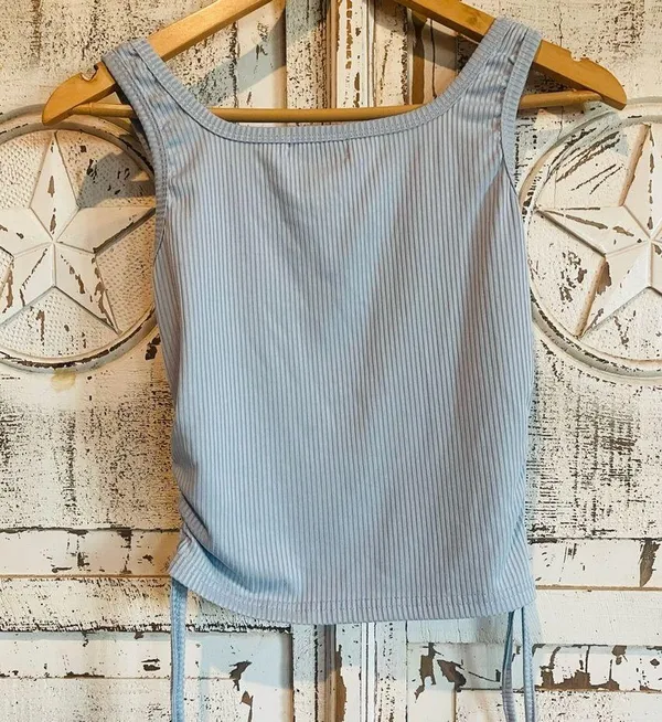 Women's Blue Ribbed Tank Top Size M - Image 5