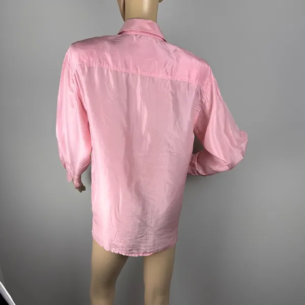Vintage 100% Silk Blouse Button Down‎ Light Pink Sz Medium 90's Shoulder Pads - Image 14
