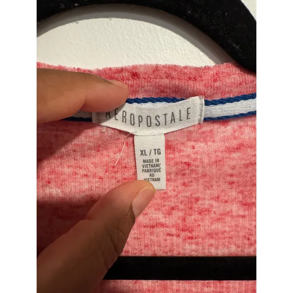 Aeropostale Vintage Pink Marl Henley Logo Graphic Tee Shirt XL Y2k Preppy‎ - Image 2