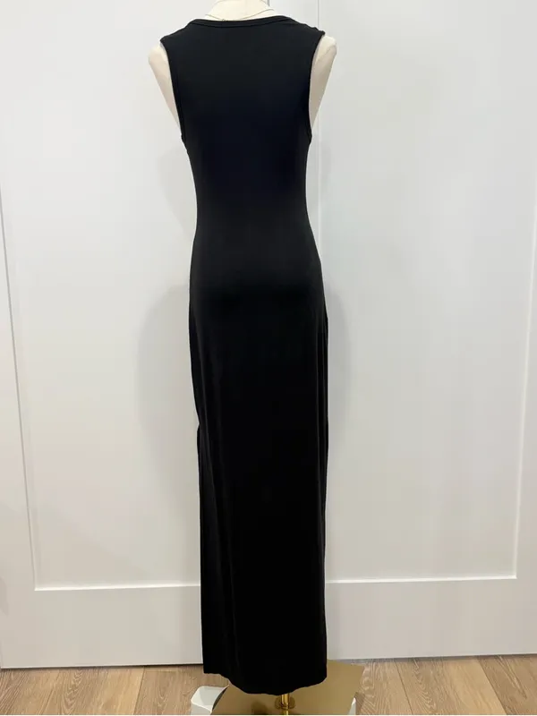 Quince Tencel Tank Maxi Dress Small Black Slit Minimal Vacation Classic Chic - Image 5