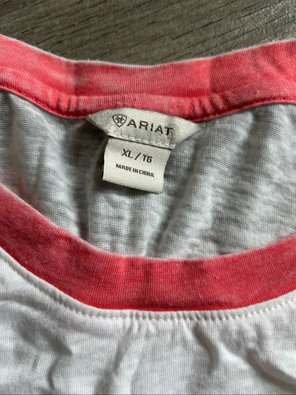 Ariat Cowboy Campfires Raglan Tee - White & Coral - Image 2