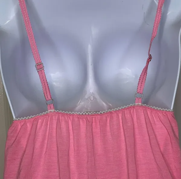 Victoria’s Secret Babydoll Pajama Tank Top Bubblegum Pink With Off White Daisy Coquette Lace Medium - Image 7