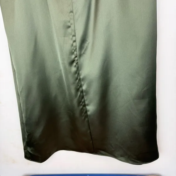 NWT Zara Green Satin Effect Midi Wrap Dress Sz Large Beaded Straps - Image 15