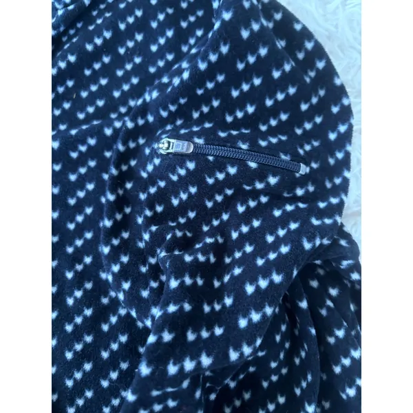 LL Bean Fleece Quarter Zip Pullover‎ Navy White Geometric Print, Women's Small - Image 8
