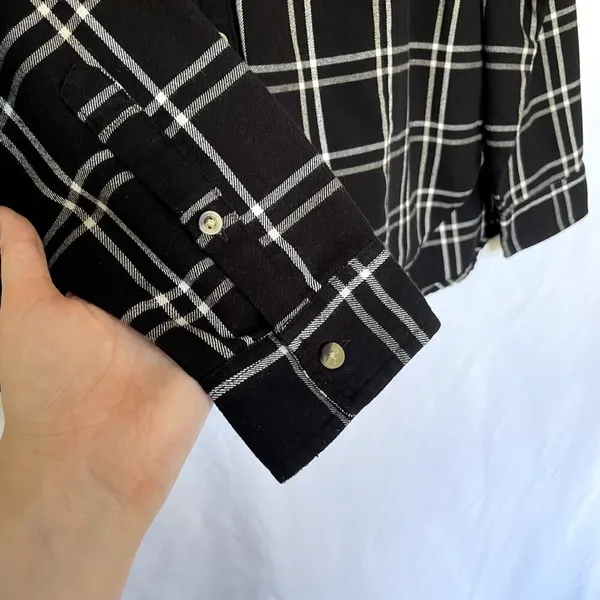 Jachs boyfriend black white checkered button down shirt pockets‎ women's M - Image 6