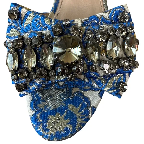 Tory Burch‎ Valentina Brocade Crystal Bow Slide Sandals Blue Gold 8 - Image 10