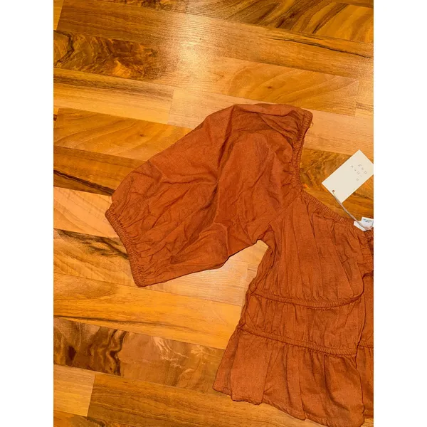 A New‎ Day Peplum Top Women LG burnt orange NEW Linen Blend Puff Sleeve Babydoll - Image 2