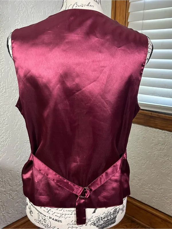 VTG 80’s 90’s Jane Ashley Burgundy Leather Satin Snap Front Vest BOHO Size S - Image 3