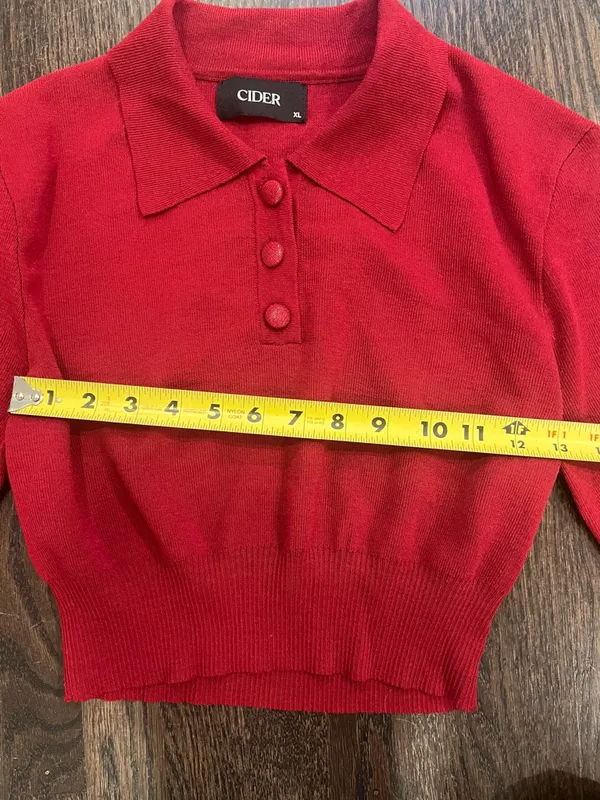 Cider Red V-Neck Collared Button Sweater - Image 8