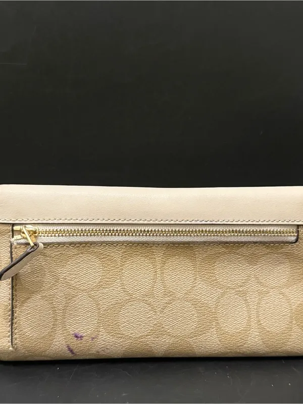 COACH Chalk/ Khaki Coated Signature Canvas Slim Trifold Wallet - Image 2