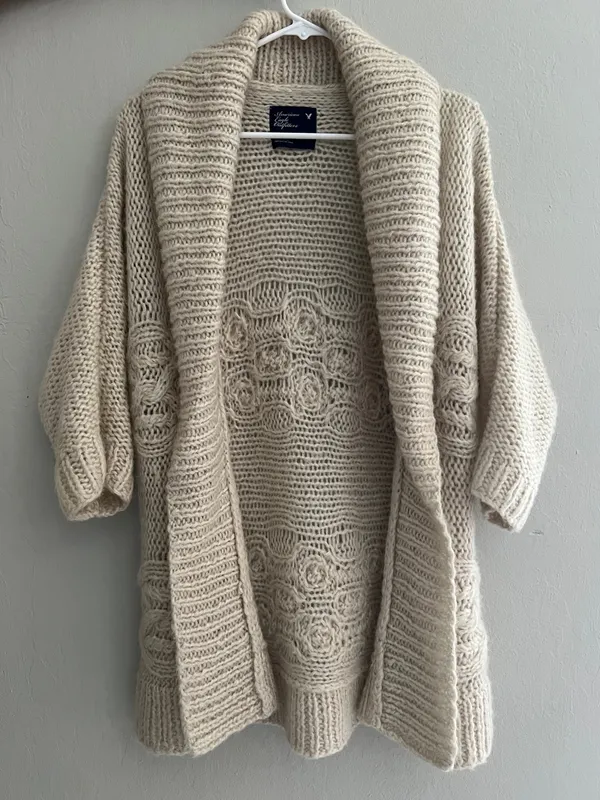American Eagle Wool Mohair Open Front Chunky Knit Shawl Cardigan Y2K L - Image 2