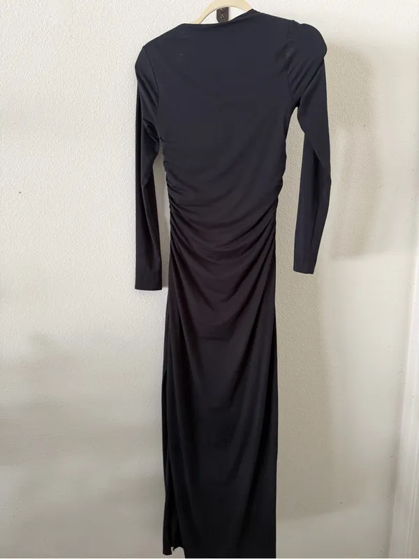 Abercrombie & Fitch Black Modal-Blend Long Sleeve Ruched Square Neck Dress - Image 6