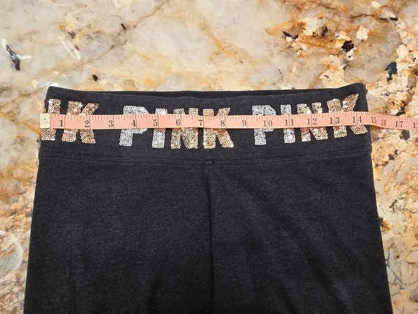 Victoria's Secret PINK yoga Leggings Sequined Waisteband Gray M - Image 10