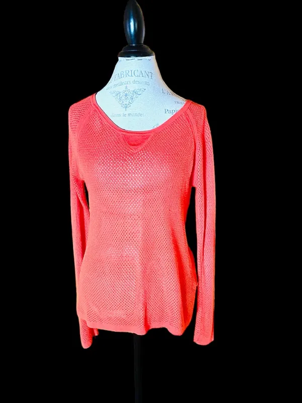 Rag & Bone Katya Orange Lightweight Open Knit Eyelet Sweater, Sz S Retail $178 - Image 3
