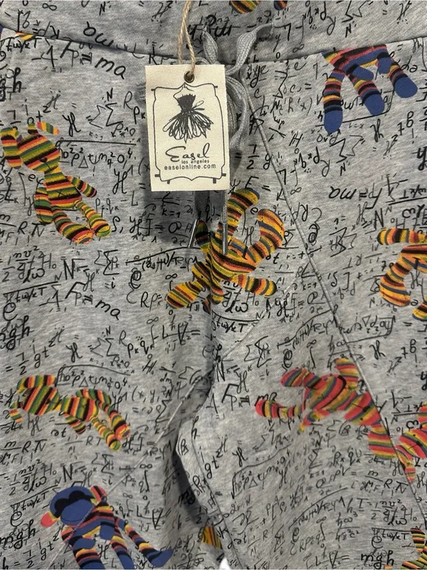 Med Easel Gray Joggers with Sock Monkeys & Math Equations - Image 2
