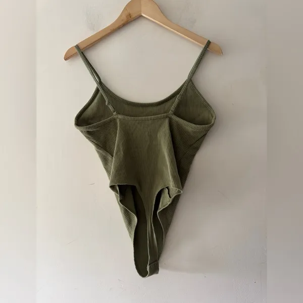 American Eagle Olive Green High‎ Neck Ribbed Bodysuit - Image 4