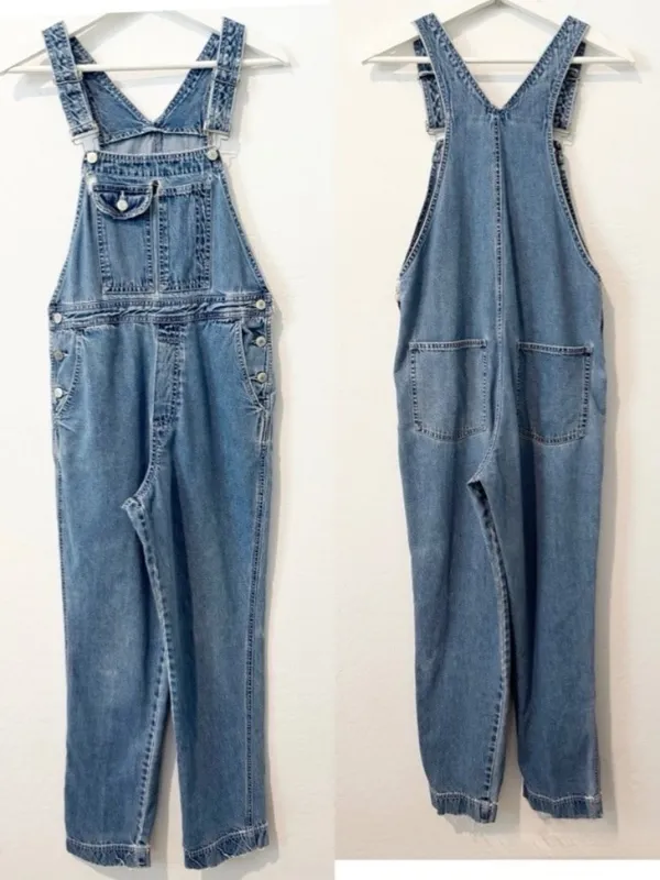 Gap Vintage Overalls Size Small Blue Rigid Denim Relaxed Straight Leg Distressed - Image 2