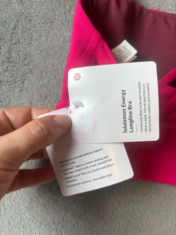 Lululemon Energy Longline Bra *Medium Support, B–D Cups Passionate Size 4 - Image 3