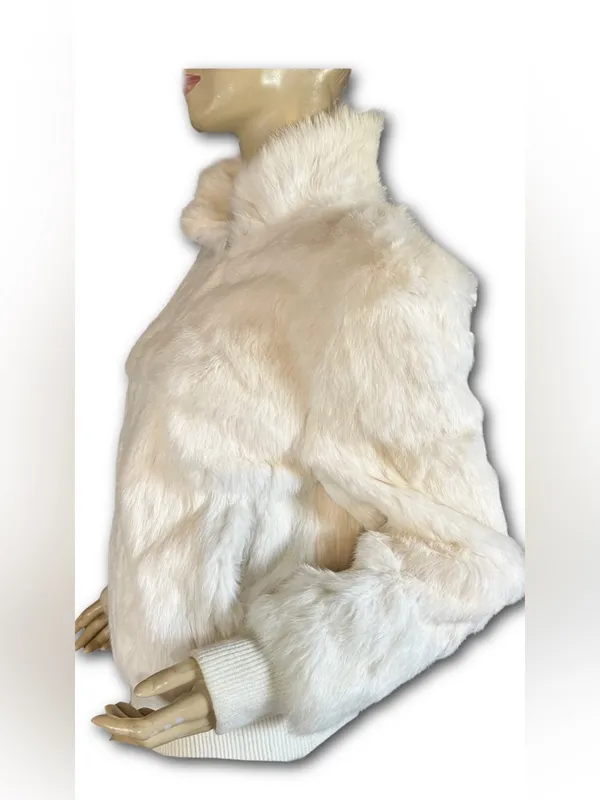 Vintage 1990'S Wilsons Leather Maxima White Rabbit Fur Bomber Jacket (M) - Image 5
