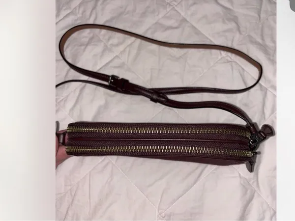 Coach Burgundy Checker Crossbody Bag with Silver Logo - Image 4