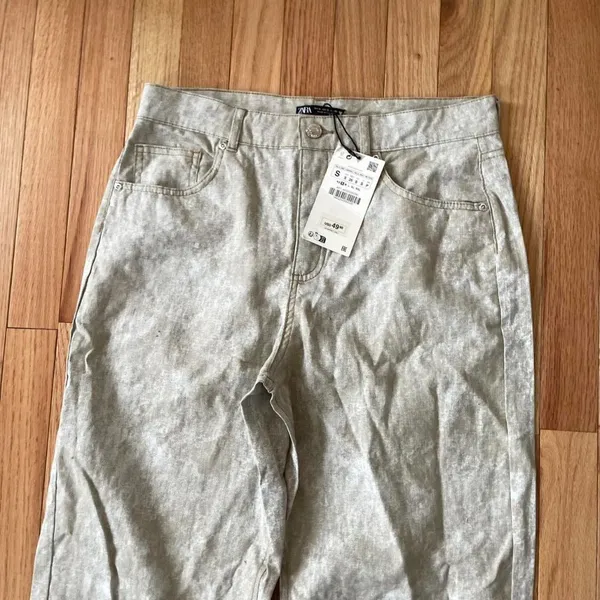 Zara Gray Wide Leg Pants Womens Small Linen Cotton NWT Coastal Minimalist - Image 2