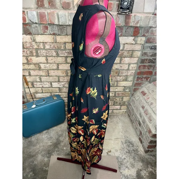 dress falling leaves sun dress jumper yellow rust V neck - Image 6
