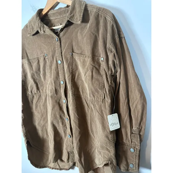 Free People We The Free Baby Corduroy Shirt Womens XS Brown Boho Oversized NEW - Image 4