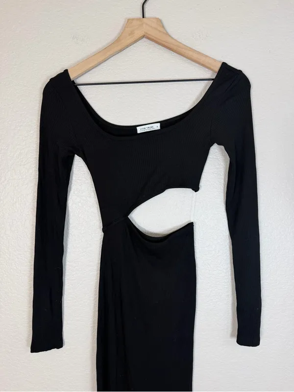 12th Tribe Fired Up Black Ribbed Cutout Maxi Dress Small $125 - Image 6