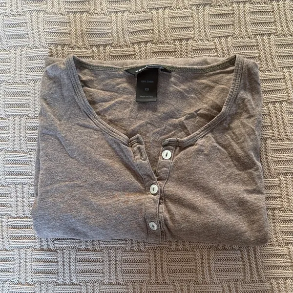100% Cotton Moda International Mauve Brown Long Sleeve Henley - Image 6