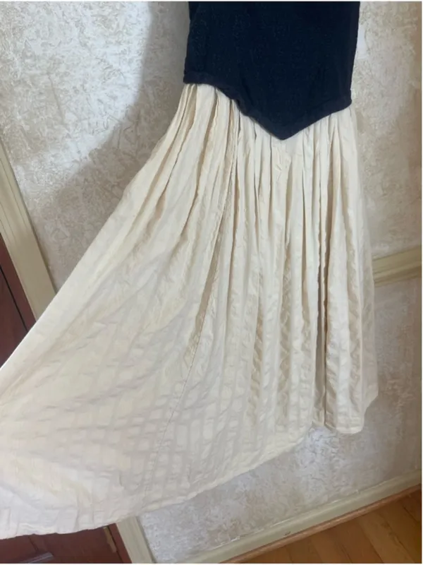 Free People Salvador Midi Dress Sz M Black Cream Embroidered Corset Back Detail - Image 10