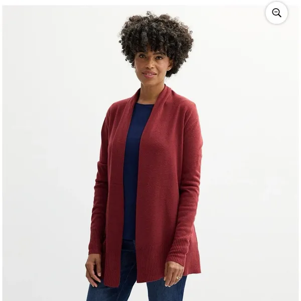 Croft & Barrow Cardigan Size Medium The Extra Soft Closureless Red Silk Women's - Image 2
