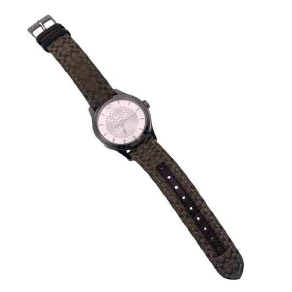 COACH Silver-tone Brown Canvas Genuine Leather Ladies Wristlet Watch - Image 2