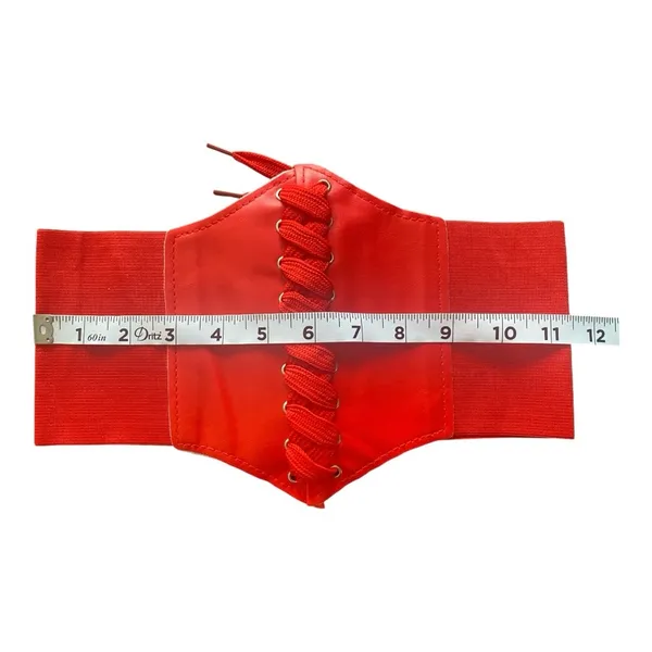 Corset Style Wide Girdle‎ Red Fashion Elastic Faux Leather Skinny Elastic Waist - Image 12