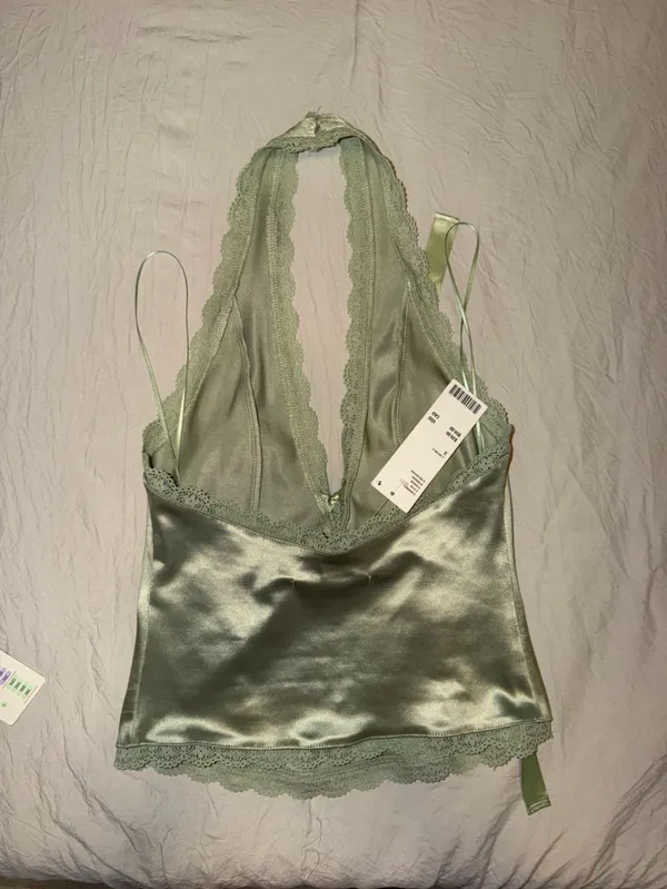 Silky Lace Trim Top- Sage Green - Image 2