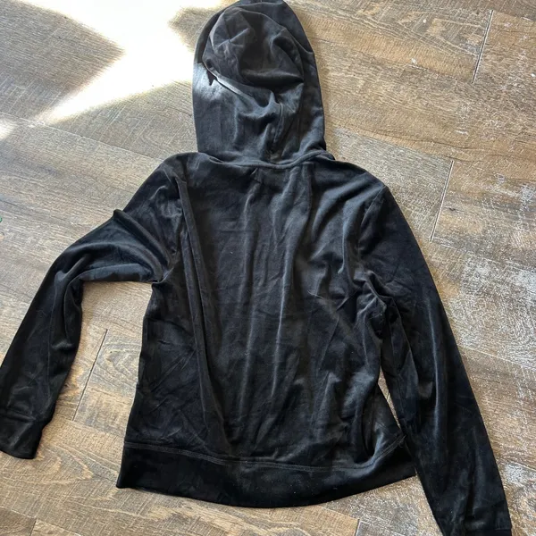Vintage Juicy Couture Black Velour Zip Up Hoodie Rhinestone Y2K Womens Large - Image 6