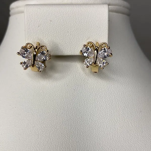 Butterfly Huggie Earrings, Goldtone, Rhinestones, Fashion‎ Jewelry, 1/2 in - Image 2