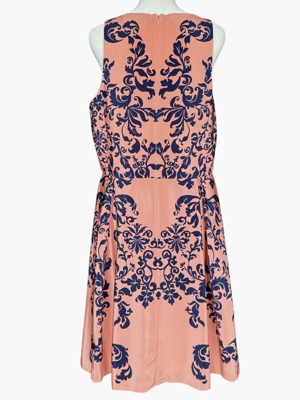 Amanda Uprichard Pink Coral and‎ Navy 100% Silk Floral Mini Dress Sz L - Image 5