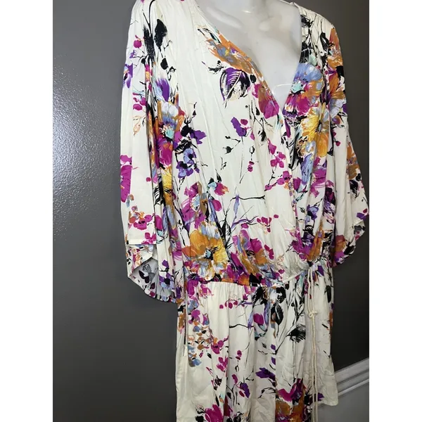 Umgee Romper Womens Large Multicolor Floral V Neck Tassel Tie 3/4 Sleeve - Image 4